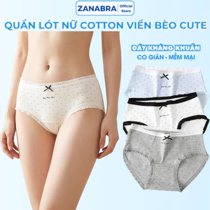 Quần Lót Cotton Chấm Bi Phối Viền Nơ Bèo, Quần Chip Nữ Kháng Khuẩn 10A Thoáng Khí ZANABRA L5114
