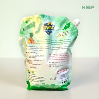 Nước rửa chén SWAT túi 3.2Kg Nhiệt đới Sả Chanh sạch vảy mỡ siêu xoáy bọt