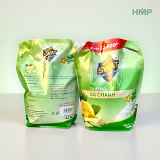 Nước rửa chén SWAT túi 3.2Kg Nhiệt đới Sả Chanh sạch vảy mỡ siêu xoáy bọt