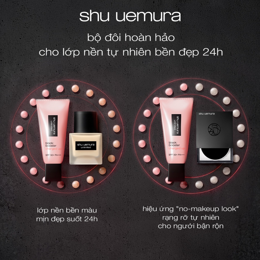 [mới] kem lót khóa nền 24h, nâng tông và chống nắng 3-trong-1 shu uemura block:booster charged up