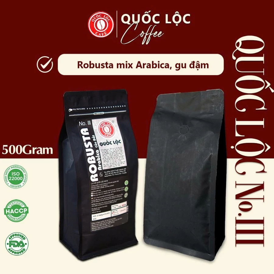 Cà phê rang mộc NO3 Arabica Mix Robusta 500g Quốc Lộc Coffee
