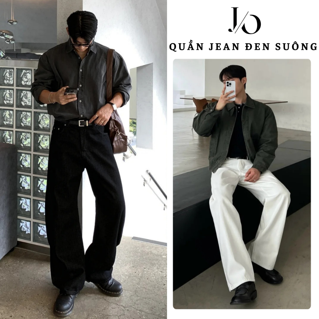 Quần Jean Nam Trắng Đen Suông Ống Rộng Form Đứng Dáng Dài Quần Jean Denim Mềm Lưng Cao Ôm Eo BIGSIZE