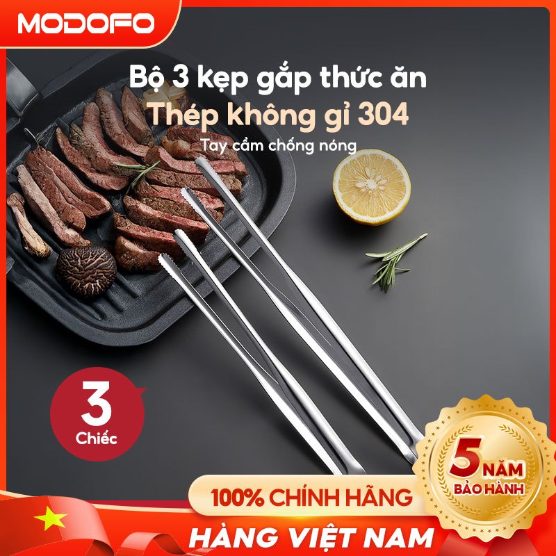MODOFO 3PCS Kẹp thực phẩm thép không gỉ 304 đa năng nhíp nấu ăn