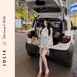 Áo sơ mi tơ chấm bi thắt nơ cổ phong cách tiểu thư nhẹ nhàng