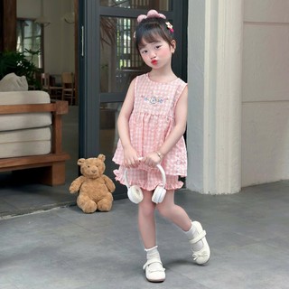 [8-26kg] Set Bộ Sát Nách Thêu Thỏ Cho Bé Gái Chất Thô Mềm Mát