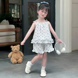 Set Bộ Hè Chất Đũi Hàn 2 Dây Nhún Bèo Xinh Cho Bé Gái Ở Nhà, Đi Học, Đi Chơi,.... 8-26kg [Hình Thật]