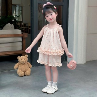 Set Bộ Hè Chất Đũi Hàn 2 Dây Nhún Bèo Xinh Cho Bé Gái Ở Nhà, Đi Học, Đi Chơi,.... 8-26kg [Hình Thật]