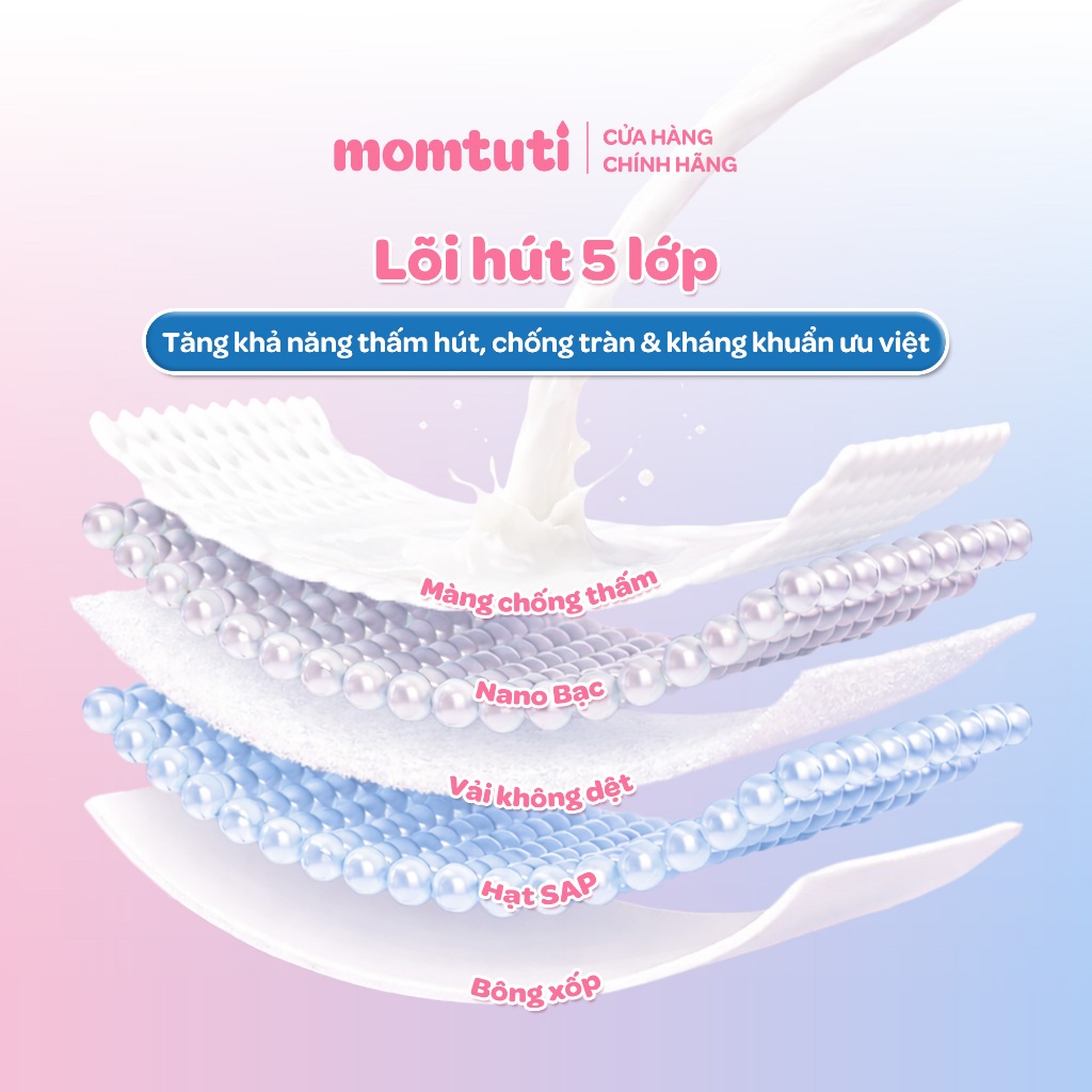 [SVIP] Miếng Lót Thấm Sữa Mỏng Nhẹ Thấm Hút Nhanh Momtuti Dành Cho Mẹ Bỉm Chống Tràn 360 độ (30 miếng/hộp)