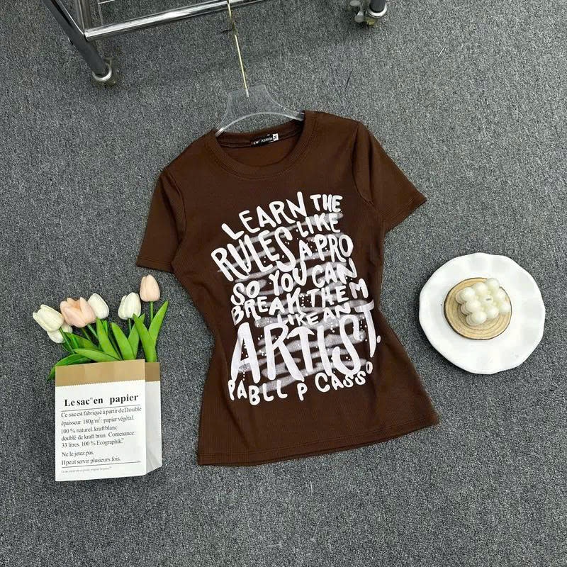 Áo Thun Nữ  Cổ Tròn Tay Ngắn In Chữ Thời Trang Bigsize ESHOP Chất Thun Tăm Mềm Mát MS543