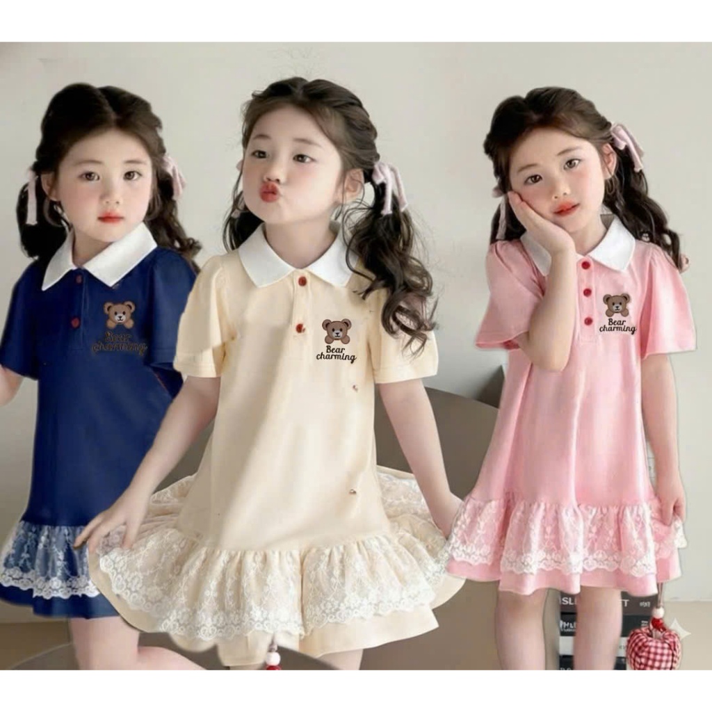 Váy polo bé gái bèo tầng từ 9kg-35kg Đầm bé gái dễ thương Hello Kitty, chất vải polo thoáng mát