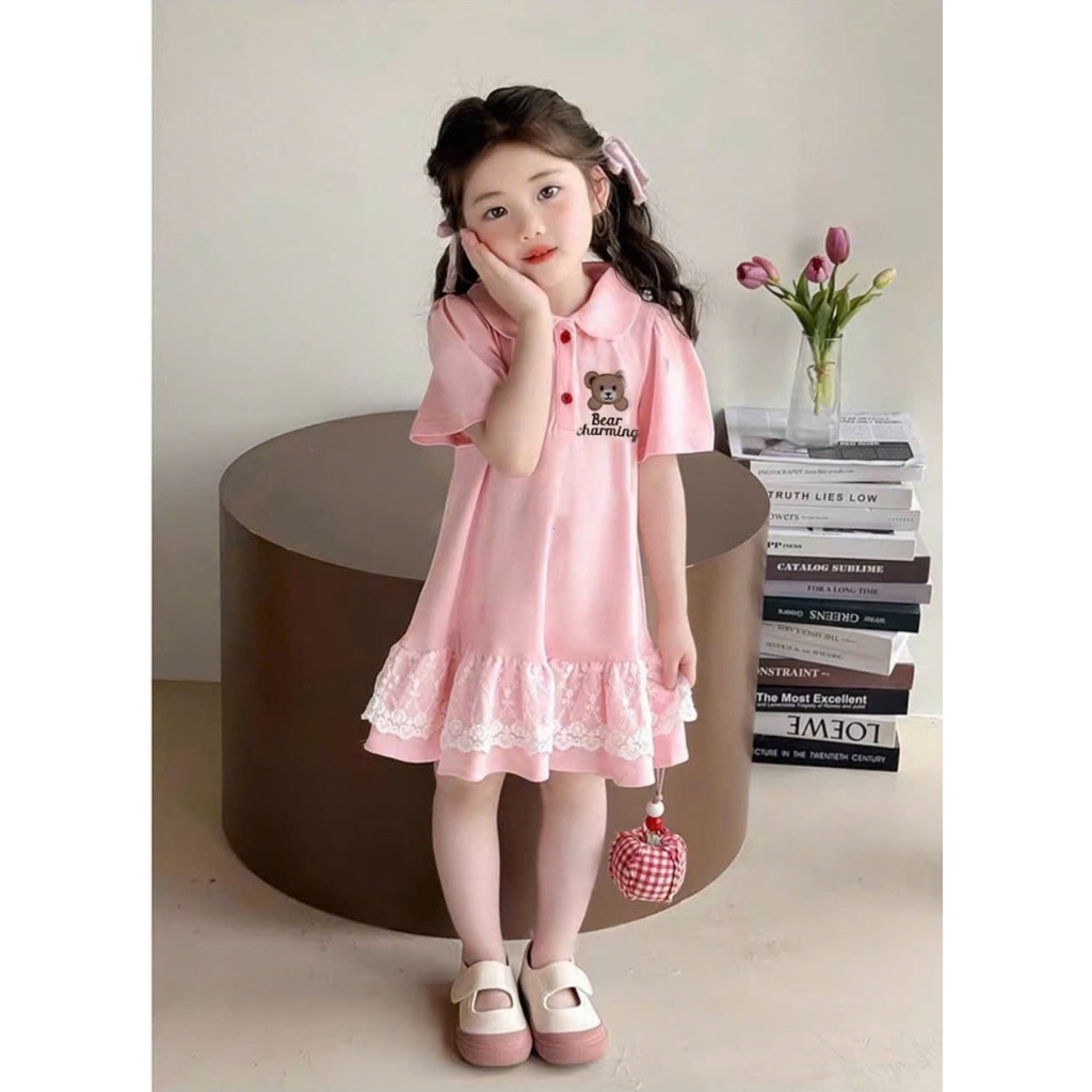 Váy polo bé gái bèo tầng từ 9kg-35kg Đầm bé gái dễ thương Hello Kitty, chất vải polo thoáng mát