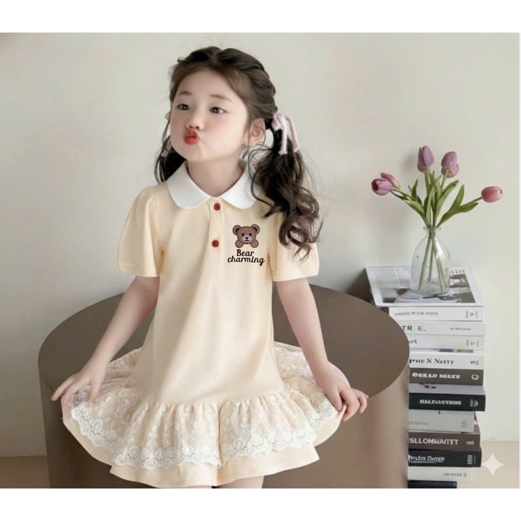 Váy polo bé gái bèo tầng từ 9kg-35kg Đầm bé gái dễ thương Hello Kitty, chất vải polo thoáng mát