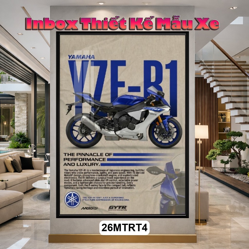 [INBOX THIẾT KẾ XE] Tranh Tráng Gương Poster Xe Phân Khối Lớn Phong Cách Retro – Z1000, Panigale, CBR1000RR, R1 Có Khung