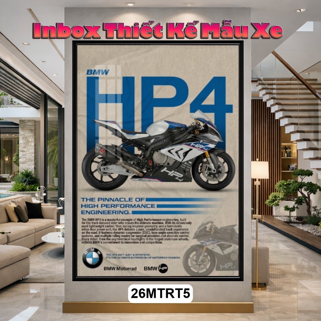 [INBOX THIẾT KẾ XE] Tranh Tráng Gương Poster Xe Phân Khối Lớn Phong Cách Retro – Z1000, Panigale, CBR1000RR, R1 Có Khung