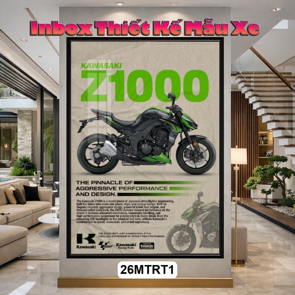 [INBOX THIẾT KẾ XE] Tranh Tráng Gương Poster Xe Phân Khối Lớn Phong Cách Retro – Z1000, Panigale, CBR1000RR, R1 Có Khung