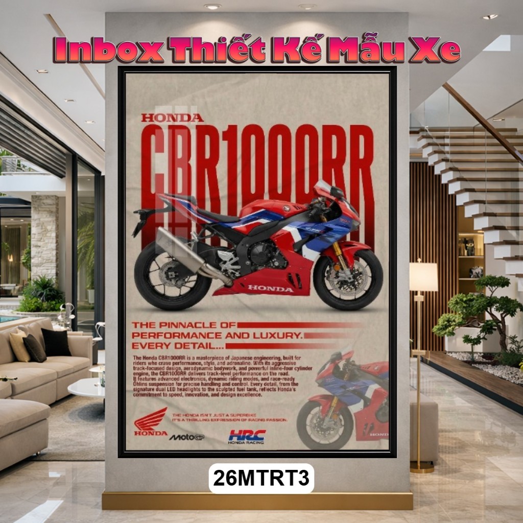 [INBOX THIẾT KẾ XE] Tranh Tráng Gương Poster Xe Phân Khối Lớn Phong Cách Retro – Z1000, Panigale, CBR1000RR, R1 Có Khung