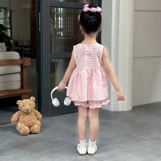 [8-26kg] Set Bộ Sát Nách Thêu Thỏ Cho Bé Gái Chất Thô Mềm Mát