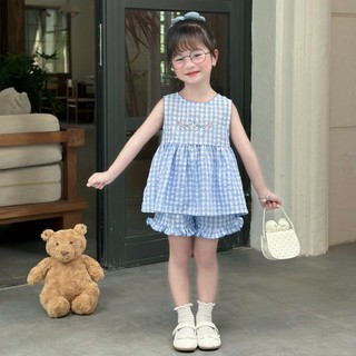 [8-26kg] Set Bộ Sát Nách Thêu Thỏ Cho Bé Gái Chất Thô Mềm Mát