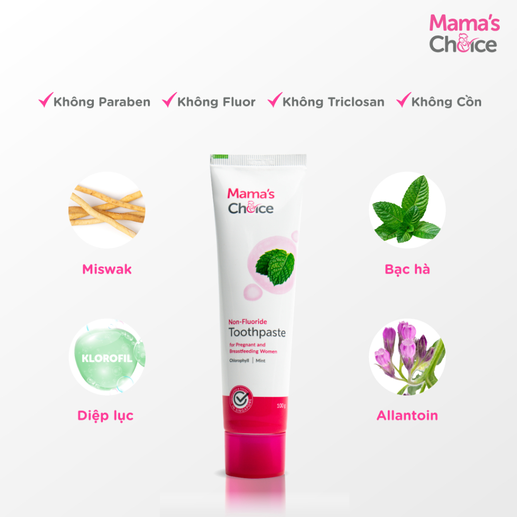 Kem Đánh Răng Mama’s Choice – Không Chứa Fluoride, An Toàn Cho Mẹ Bầu & Cho Con Bú | Đã Đăng Ký BPOM & Chứng Nhận Halal
