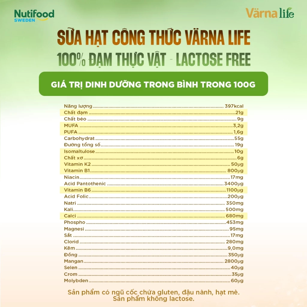 Varna Life Nutifood (800G) - Sữa Hạt Công Thức Từ Thụy Điển