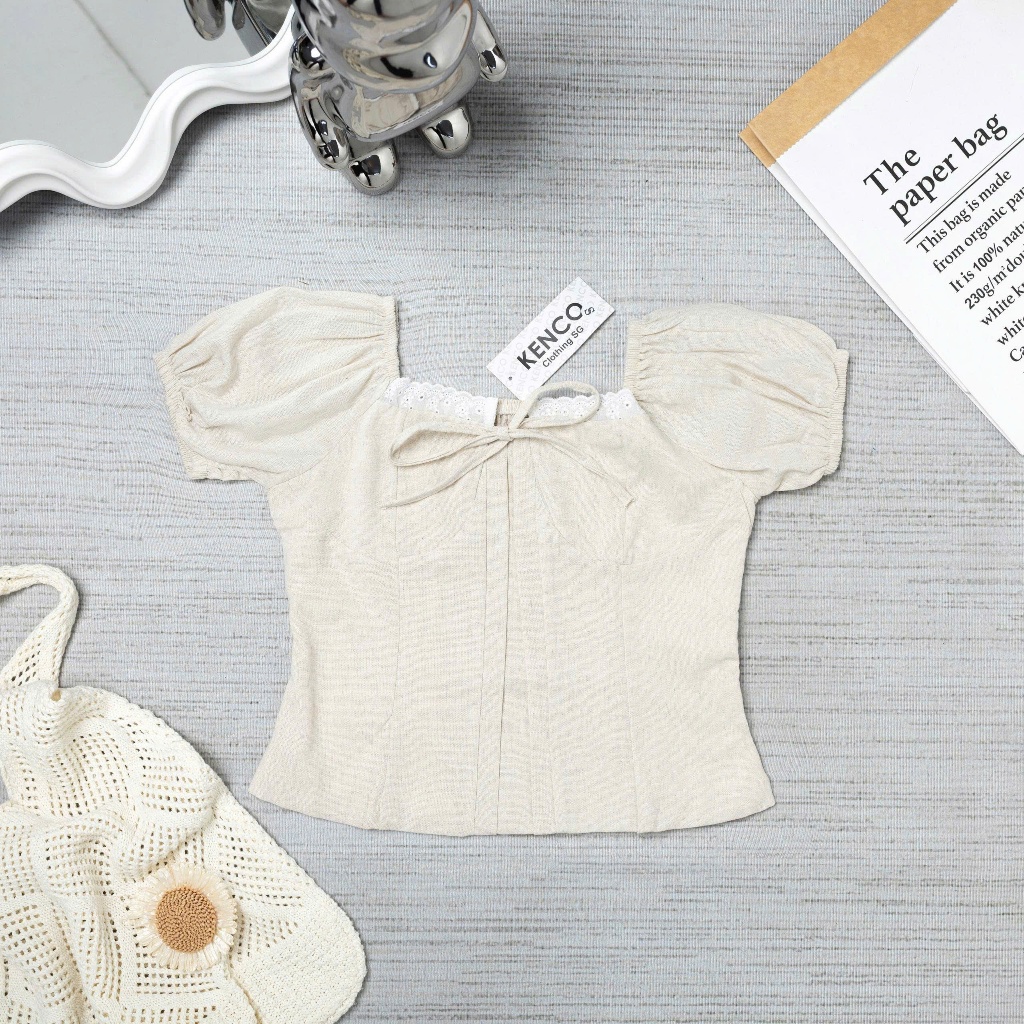 Áo Kiểu Linen Viền Ren Tay Bo-A6478