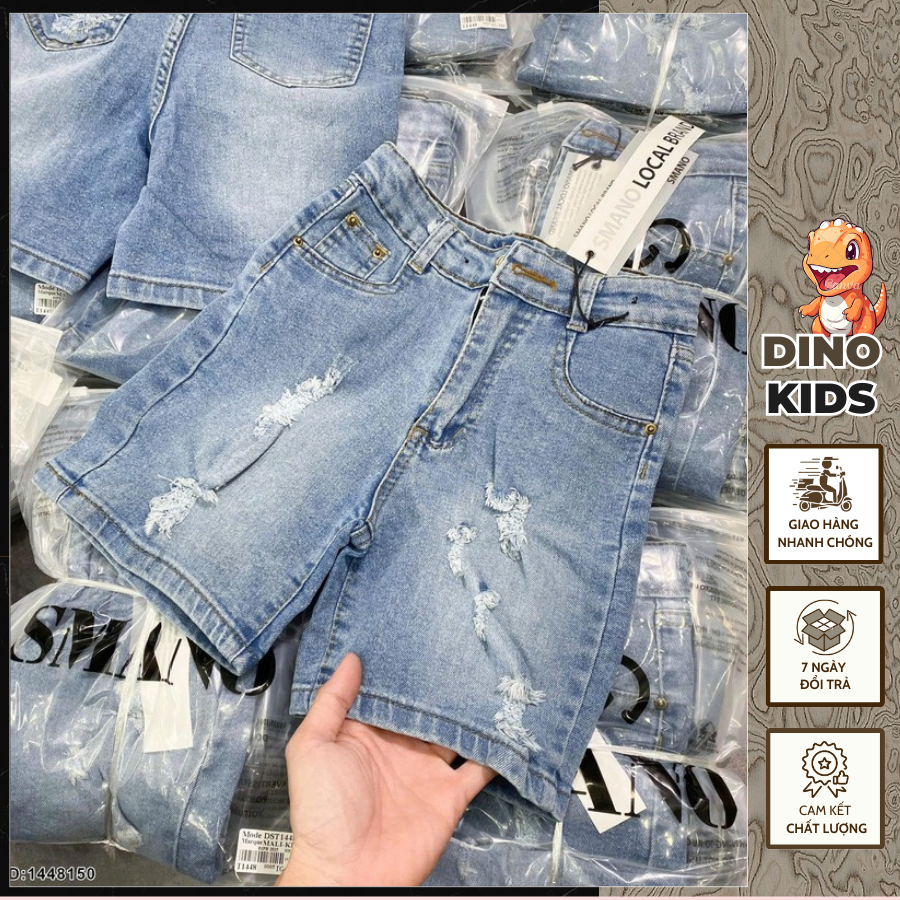Quần bò xanh cho bé trai rách nhẹ hàng mới cao cấp-Quần bò ngắn cho bé trai túi rách hàng siêu đẹp