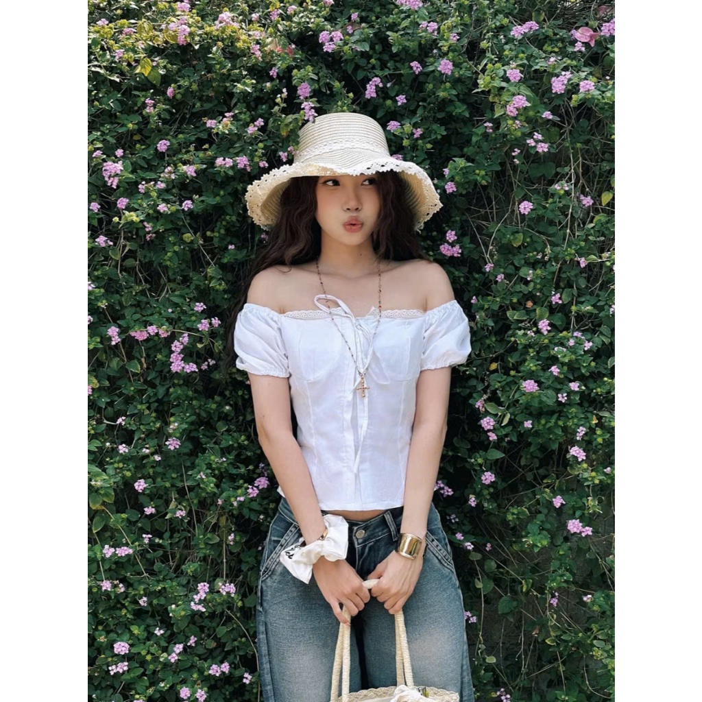 Áo Kiểu Linen Viền Ren Tay Bo-A64287