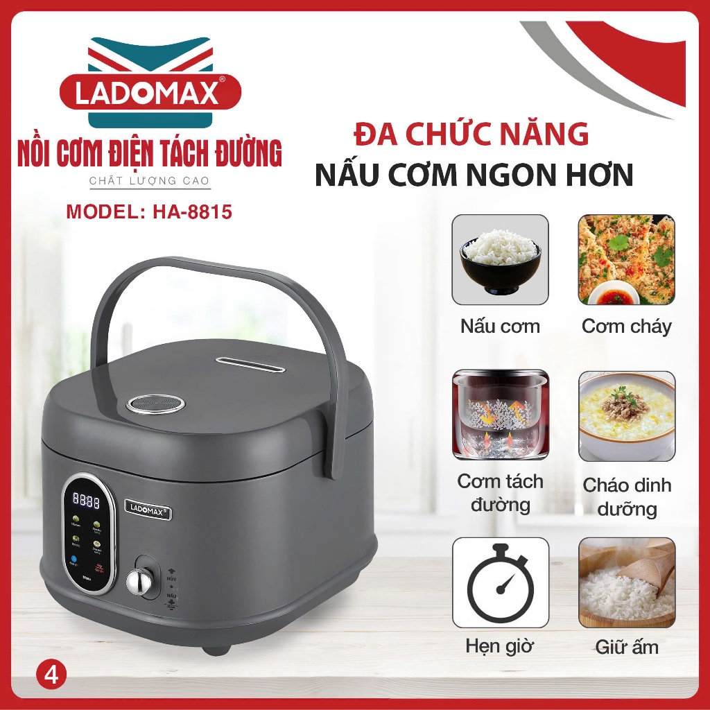 NỒI CƠM ĐIỆN TÁCH ĐƯỜNG LADOMAX  Model: HA-8815_Inox
