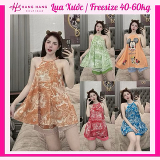 Đồ ngủ nữ 40-60kg, đồ ngủ 2 dây yếm quần đùi in 1 mặt lụa xước mềm mát 60CS28, đồ bộ nữ đồ mặc nhà dễ thương sang chảnh
