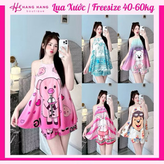 Đồ ngủ nữ 40-60kg, đồ ngủ 2 dây yếm quần đùi in 1 mặt lụa xước mềm mát 60CS28, đồ bộ nữ đồ mặc nhà dễ thương sang chảnh