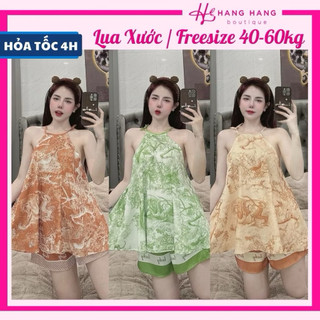Đồ ngủ nữ 40-60kg, đồ ngủ 2 dây yếm quần đùi in 1 mặt lụa xước mềm mát 60CS28, đồ bộ nữ đồ mặc nhà dễ thương sang chảnh