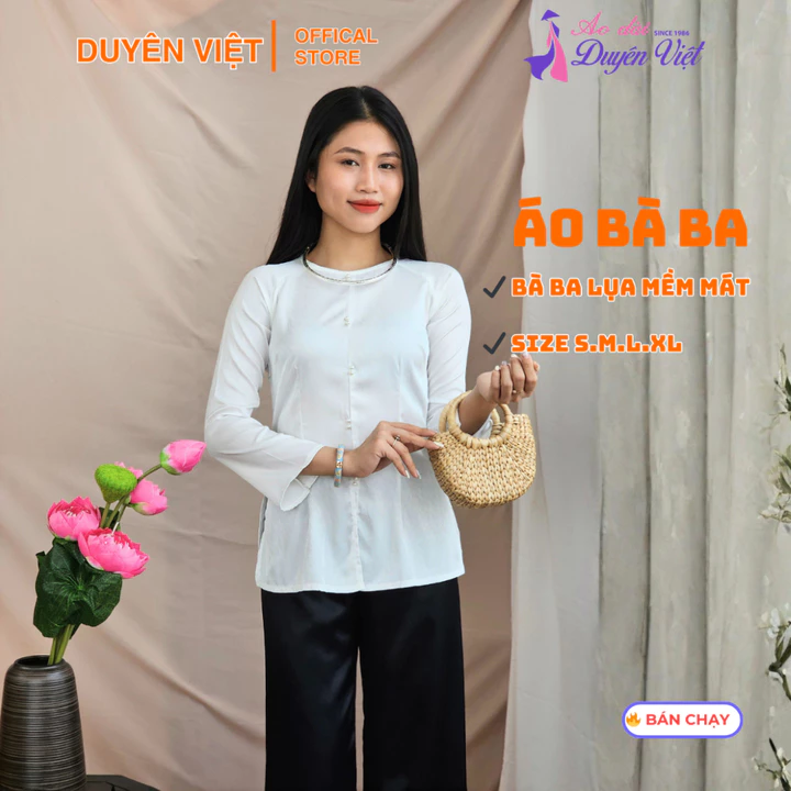 Áo Bà Ba Lụa Gấm Thêu Hoa – Duyên Việt | Thanh Lịch, Truyền Thống, Tinh Tế.Áo Bà Ba Trơn Đủ Màu.