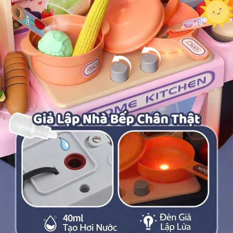 Bộ Đồ Chơi Nhà Bếp 2 Tầng Có Hiệu Ứng Khói Và Âm Thanh, Đồ Chơi Nội Thất Nhà Bếp Cho Bé