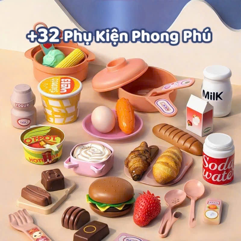 Bộ Đồ Chơi Nhà Bếp 2 Tầng Có Hiệu Ứng Khói Và Âm Thanh, Đồ Chơi Nội Thất Nhà Bếp Cho Bé