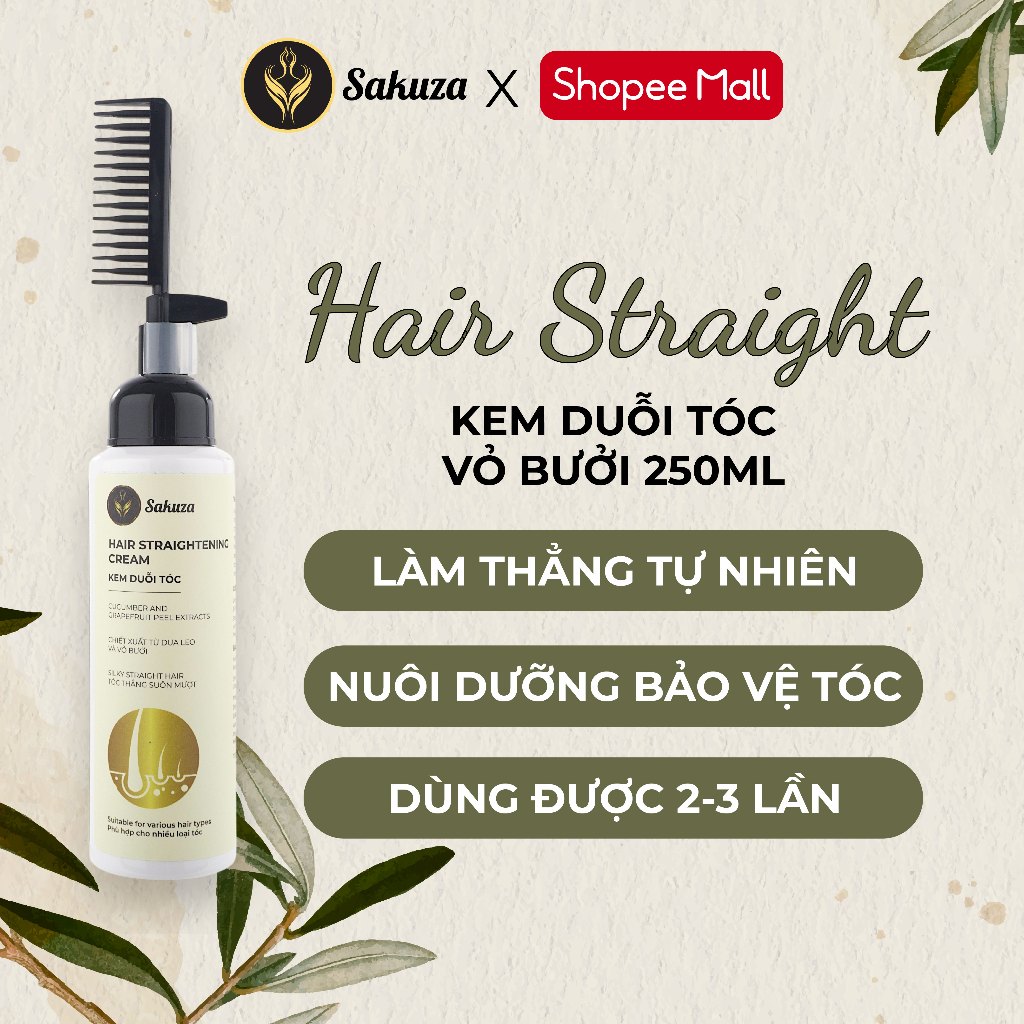 Combo Thuốc duỗi tóc tại nhà hữu cơ và dụng cụ duỗi tóc không hăng phục hồi hư tổn Sakuza Hair Straightening Cream 250ml