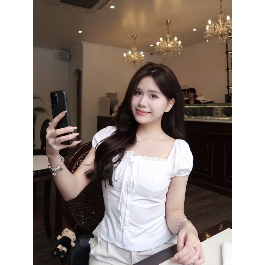 Áo Kiểu Linen Viền Ren Tay Bo-A64287