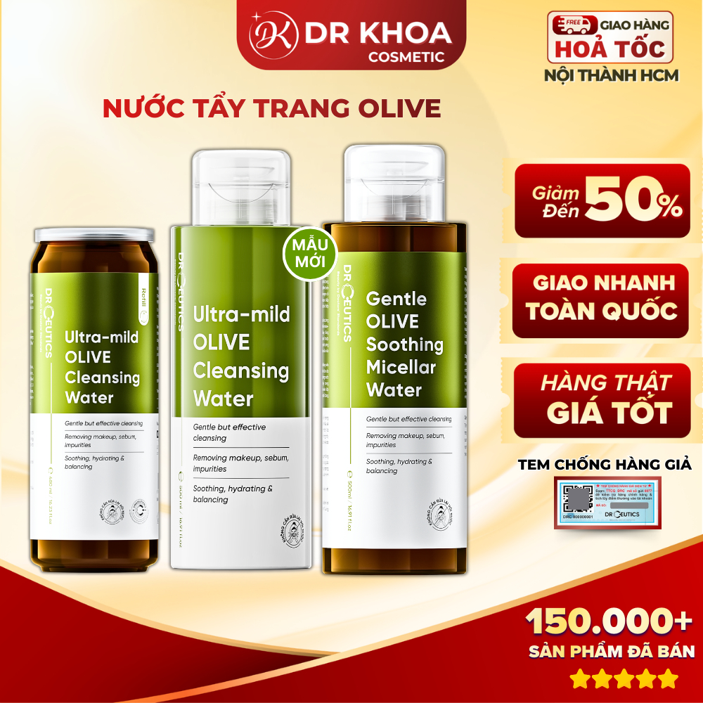 DRCEUTICS Nước Tẩy Trang Dịu Nhẹ Ultra-mild Olive Cleansing Water Phù Hợp Mọi Loại Da 500ml