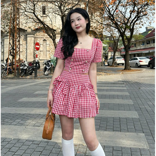Set Áo Croptop Caro Tay Phồng Kèm Chân Váy Đính Nơ – Outfit Nữ Mặc Đi Chơi Đi Biển Setkecaro242