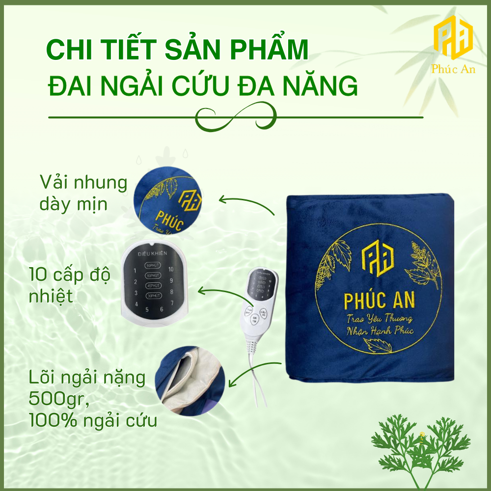 Combo Thảm gối & Đai ngải cứu Phúc An, Tặng kèm lõi ngải cứu, Trọn bộ chăm sóc sức khỏe tại nhà