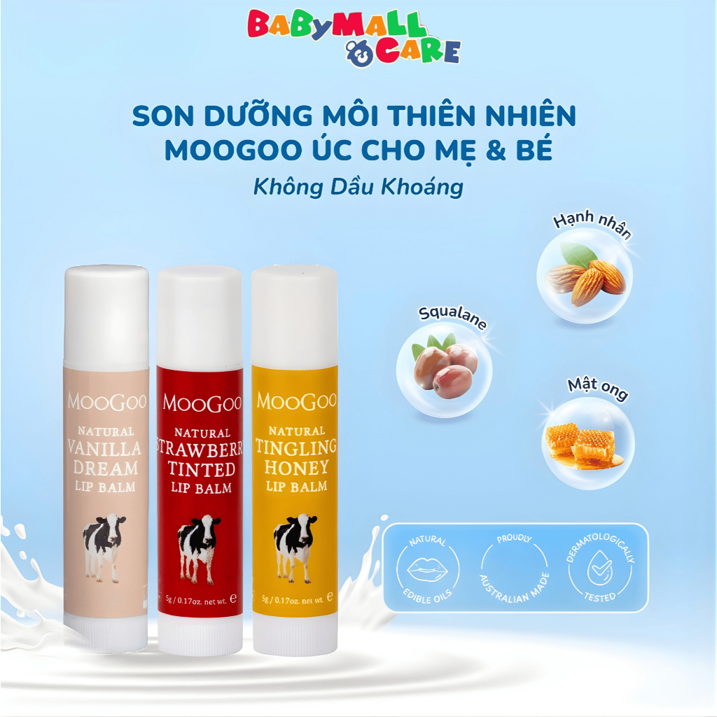 Son Dưỡng Môi MooGoo Thiên Nhiên 5g Mềm Môi Dưỡng Ẩm Cho Mẹ Và Bé | Babymall & Care