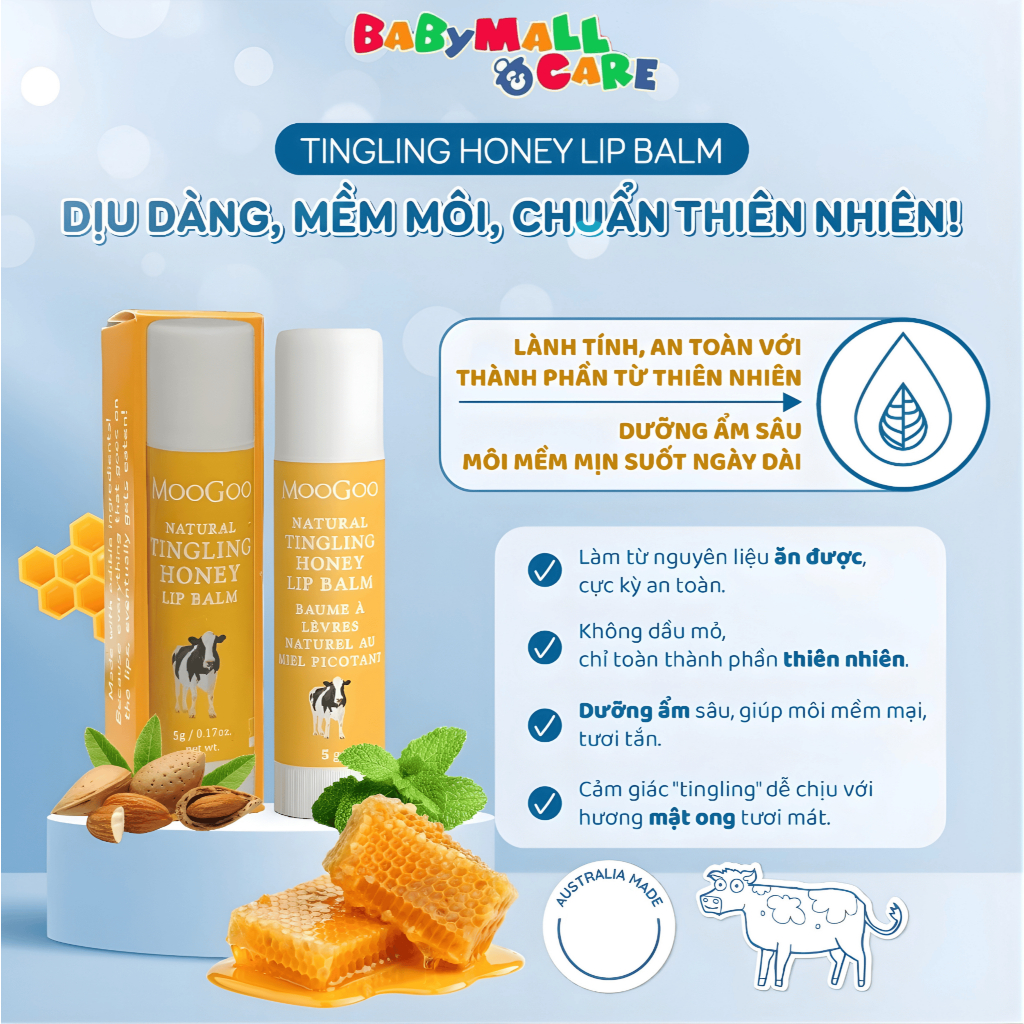 Son Dưỡng Môi MooGoo Thiên Nhiên 5g Mềm Môi Dưỡng Ẩm Cho Mẹ Và Bé | Babymall & Care