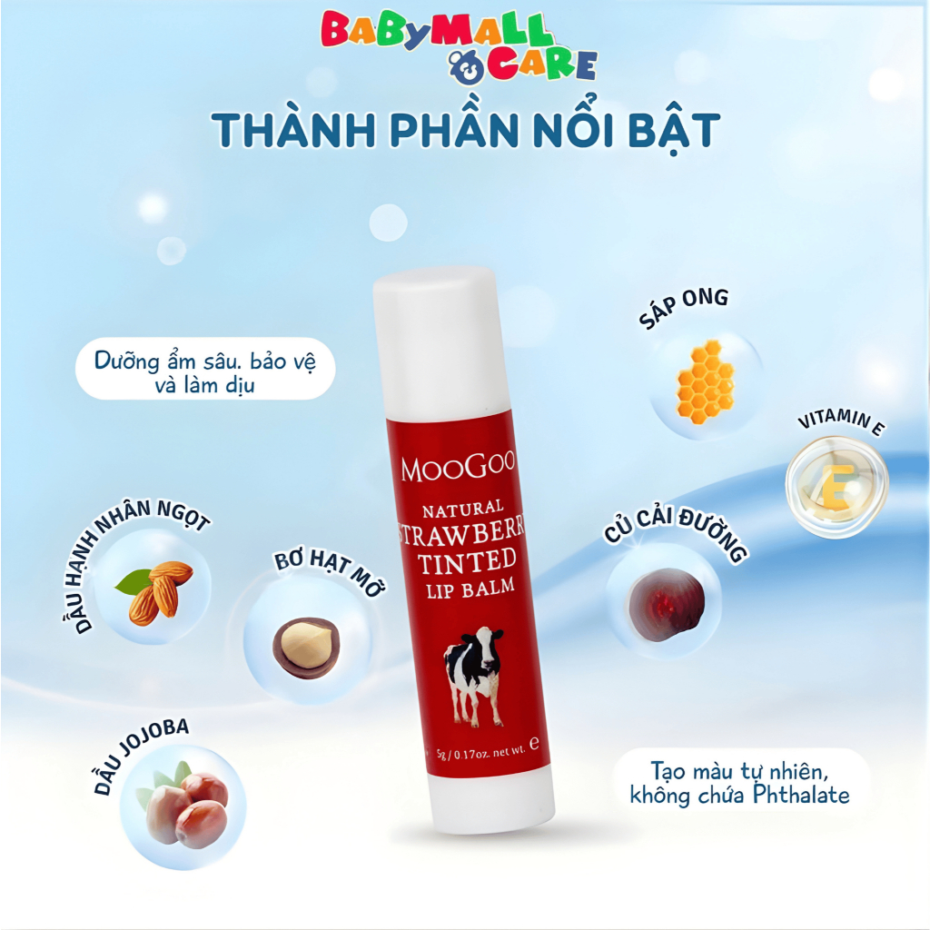 Son Dưỡng Môi MooGoo Thiên Nhiên 5g Mềm Môi Dưỡng Ẩm Cho Mẹ Và Bé | Babymall & Care