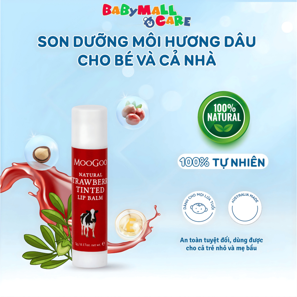 Son Dưỡng Môi MooGoo Thiên Nhiên 5g Mềm Môi Dưỡng Ẩm Cho Mẹ Và Bé | Babymall & Care