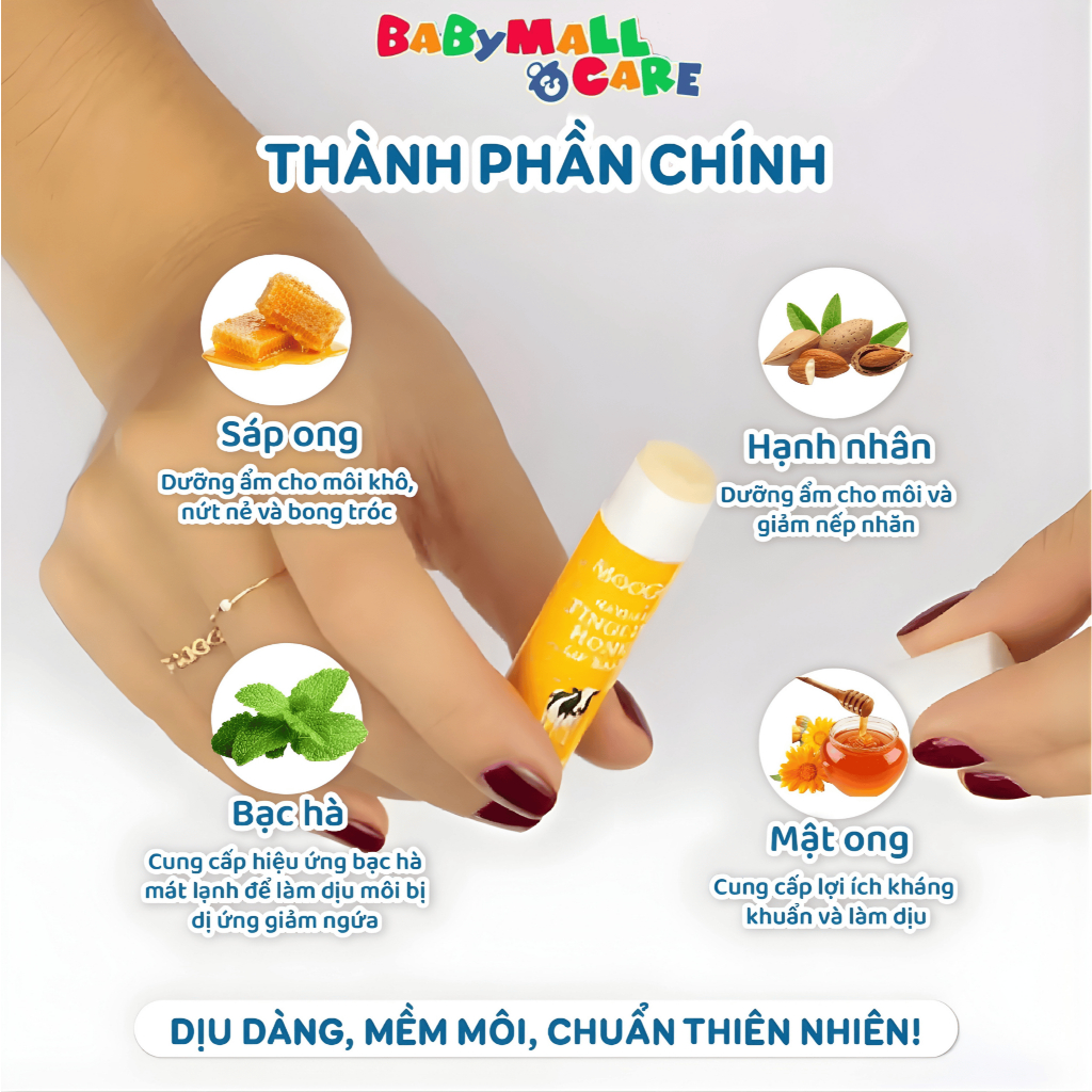 Son Dưỡng Môi MooGoo Thiên Nhiên 5g Mềm Môi Dưỡng Ẩm Cho Mẹ Và Bé | Babymall & Care