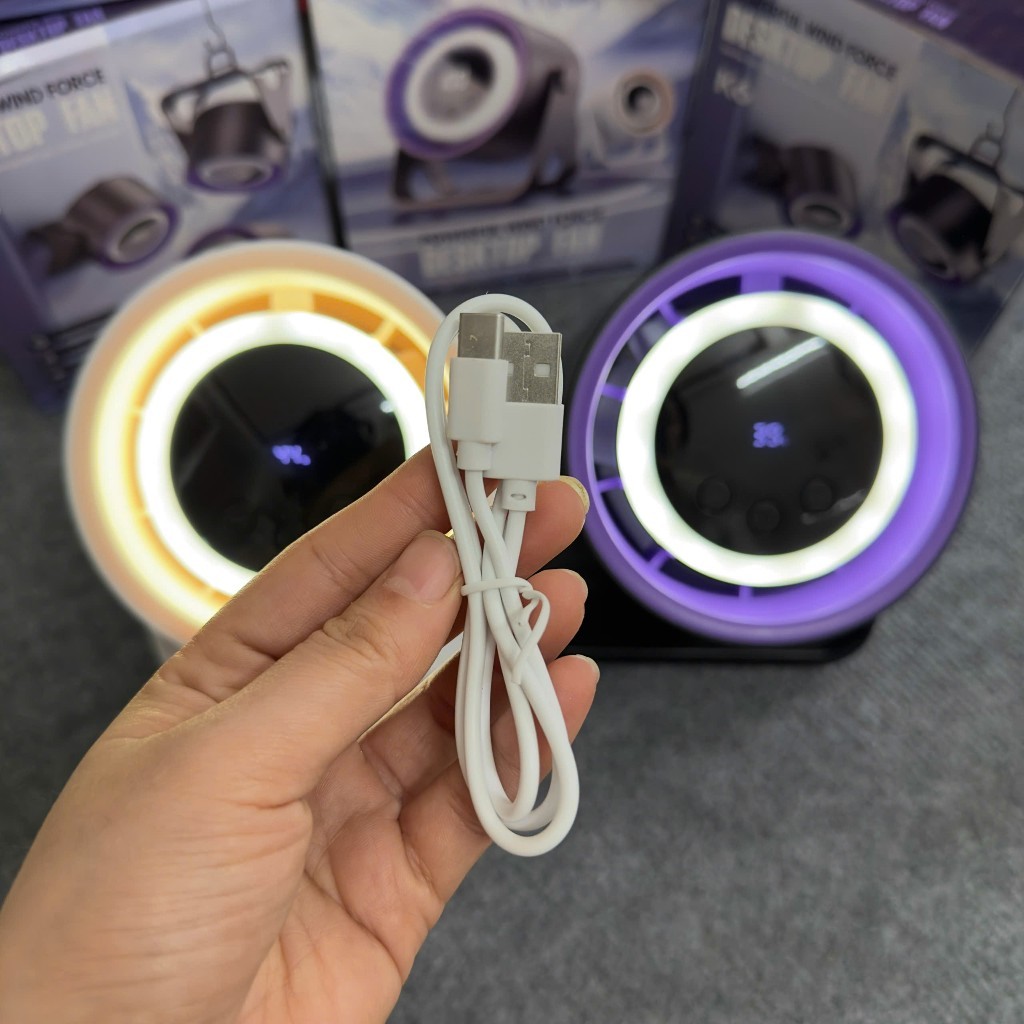 Quạt Tích Điện K6 Đa Năng Mẫu Mới Pin Bền Lâu – Để Bàn & Treo Tường, Tích Hợp Đèn LED