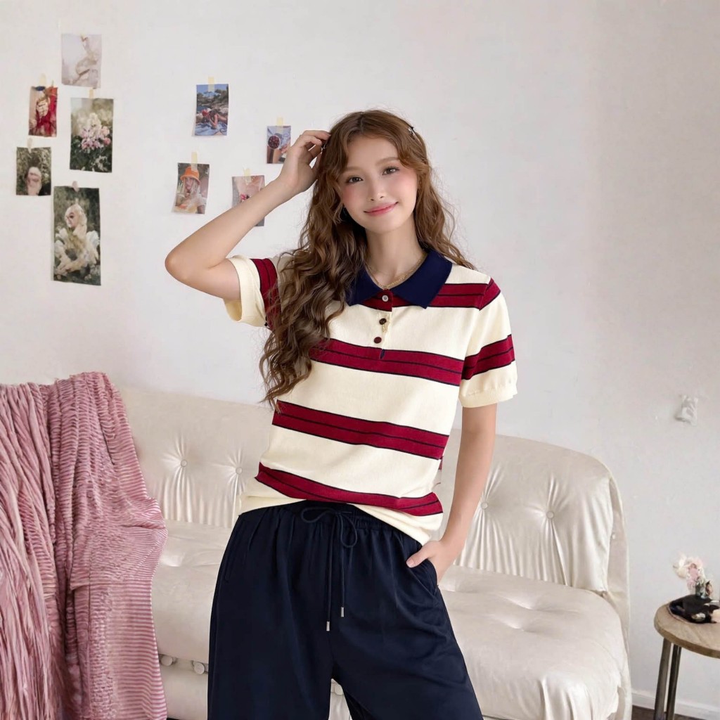 Áo Len Mirage Cổ Kem Sọc Đỏ Local Brand Chất Len Mongtoghi Mềm Mịn Thoáng Mát.