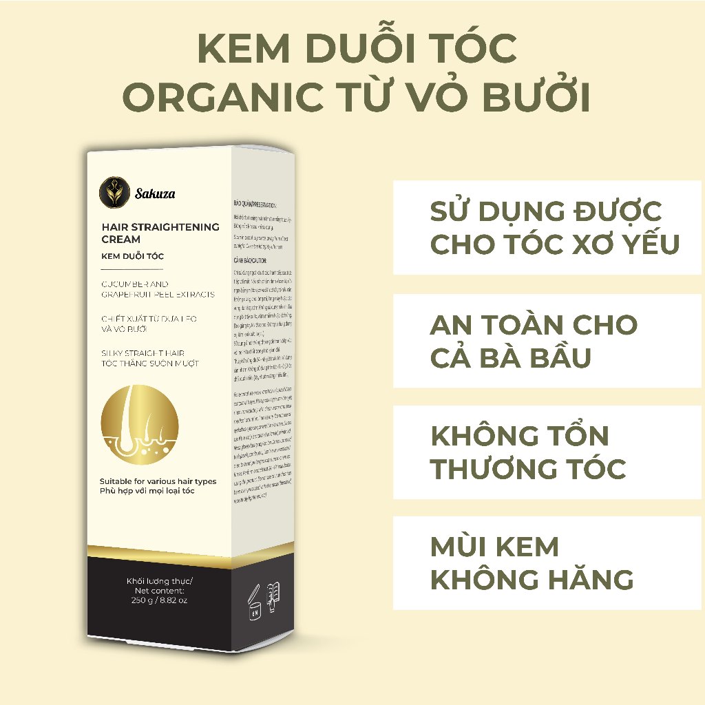 Thuốc duỗi tóc tại nhà thành phần Olive phục hồi không làm tổn thương tóc Sakuza Hair Straightening Cream 250ml