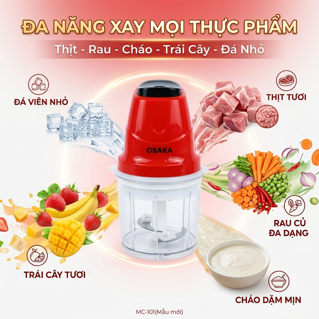 Máy Xay Thịt Mini OSAKA MC-101 Dung Tích 0.7L Công Suất 200W - Cối Nhựa Chống Vỡ