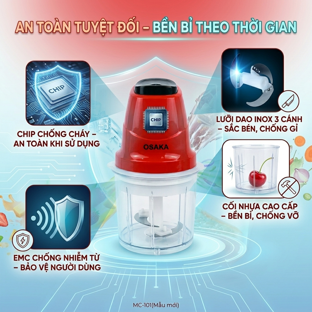 Máy Xay Thịt Mini OSAKA MC-101 Dung Tích 0.7L Công Suất 200W - Cối Nhựa Chống Vỡ
