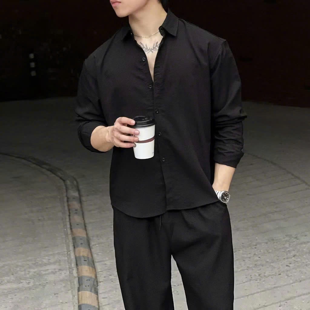 Bộ Quần Áo Linen Đi Chơi Đi Cafe Đi Biển Thoáng Mát (Áo Sơ Mi Dài Tay + Quần Dài Linen) Halley J58